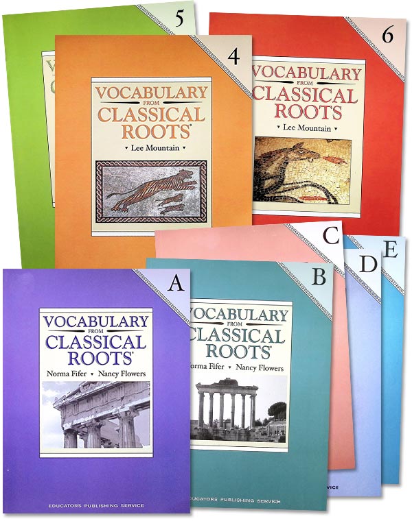 Sample selection of 8 books from the Vocabulary from Classical Roots curriculum