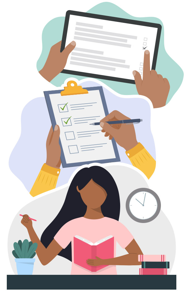 A girl checking off items on a checklist